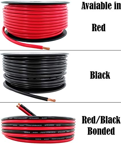 GS Power 8 AWG (American Wire Gauge) Copper Clad Aluminum Zip Cord Cable for Car Audio Radio Amplifier Remote Battery 12 Volt Automotive Wiring, 50 ft Red & Black Bonded