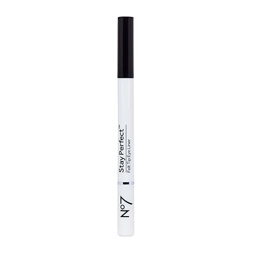 No7 Stay Precise - Delineador de ojos con punta de fieltro, color negro, delineador líquido de punta de precisión, ideal para aspecto de ojo de