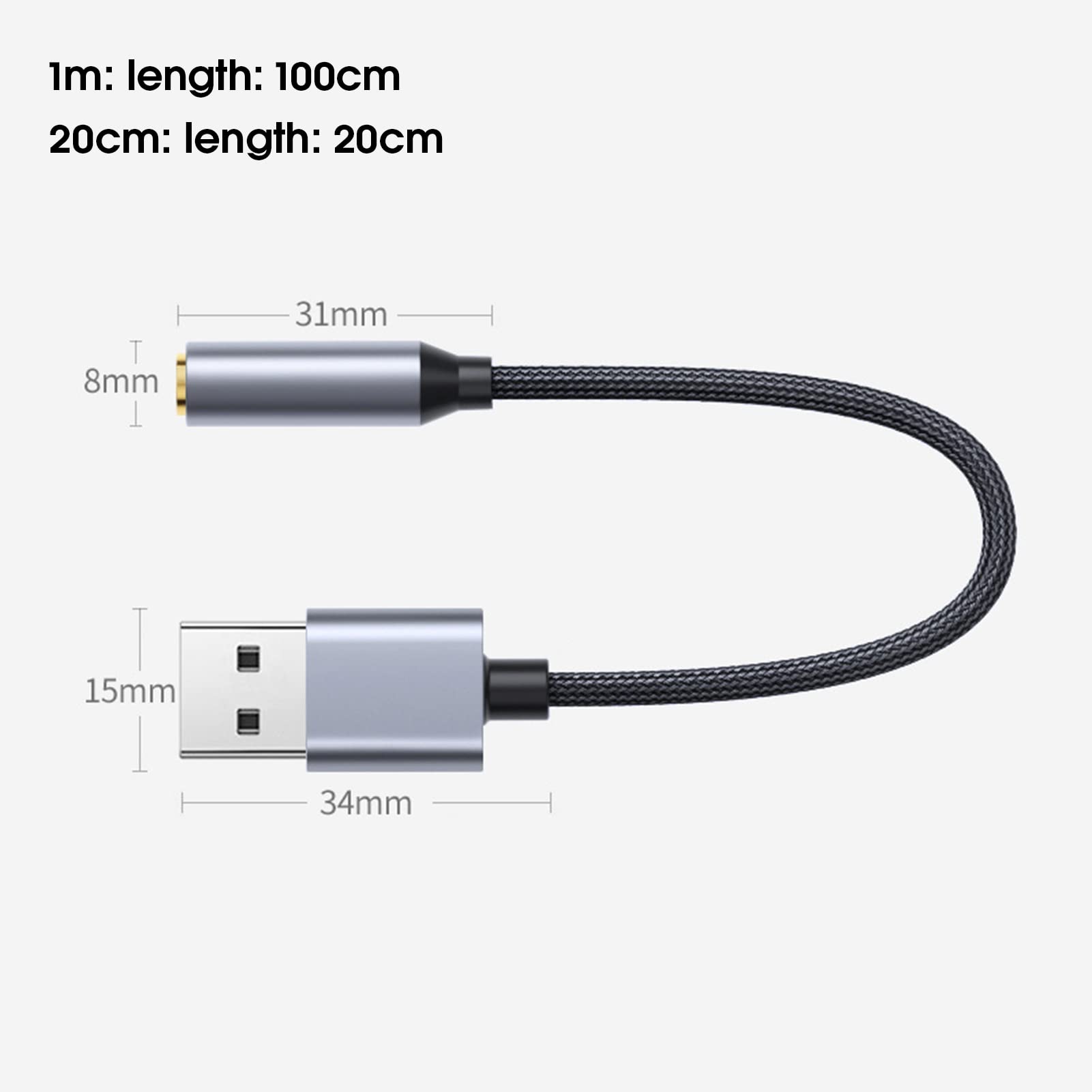 Convertitore audio audio stabile trasmissione dati USB a 3,5 mm Scheda audio desktop portatile pratico grigio argento 20 cm