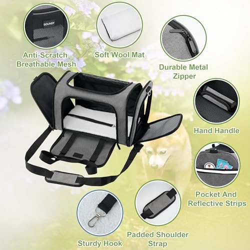 Soundy Dog Carrier Cat Carriers Airline Approved Pet Carrier for Small Medium Dogs Cats Under 15Lbs Puppies Collapsible Soft Sided TSA Travel Puppy Carrier Bag (Medium, Grey) by Soundy - Used condition - Image 4