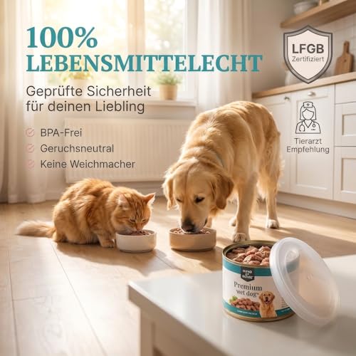 HUND IST KÖNIG Dosendeckel für Tierfutter (3 Stück) - Robuste Deckel für Katzen & Hundefutter Dosen - Tierfutter bleibt lange frisch Dosen schließen Gerüche ein - 800g Dosendeckel