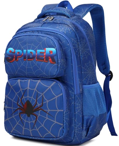 JIANYA Mochila de volta às aulas para meninos, Letra + aranha vermelha/azul, Kids Large, Mochilas Daypack