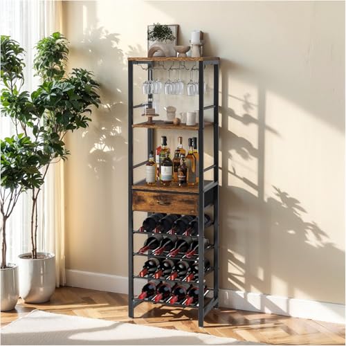 La Mejor Lista de Copas para bar los 10 mejores. 46 MOLORATE Estante de Vino no Empotrado para Piso, 5 Niveles de clóset de Bar para Licor y Vasos, Fácil de Instalar, Rack para Botellas de Vino, con cajones y portavasos