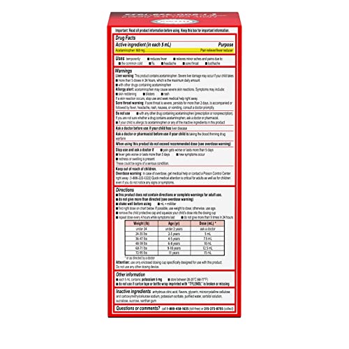 Tylenol Children's Liquid Oral Suspension Pain Reliever & Fever Reducer With Acetaminophen, Aspirin-, Ibuprofen-, High Fructose Corn Syrup- & Dye-Free, Cherry, 8 Fl. Oz #TOP6