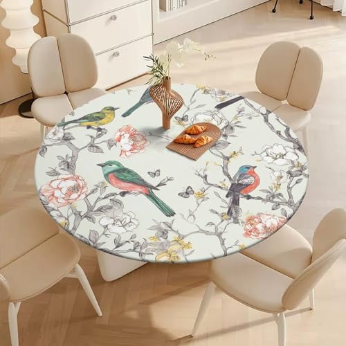 Nappe oiseaux et fleurs infroissable pour table mariage extensible - 5