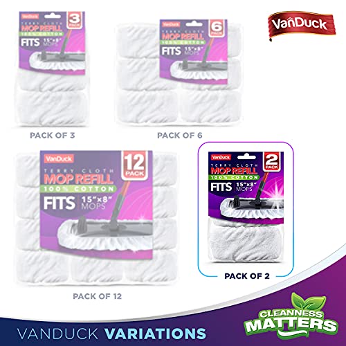 Vanduck 100% Cotton Pad Terry Cloth Mop Refills 15X8 Inches, 2 Pack (Mop Is Not Included) #TOP6