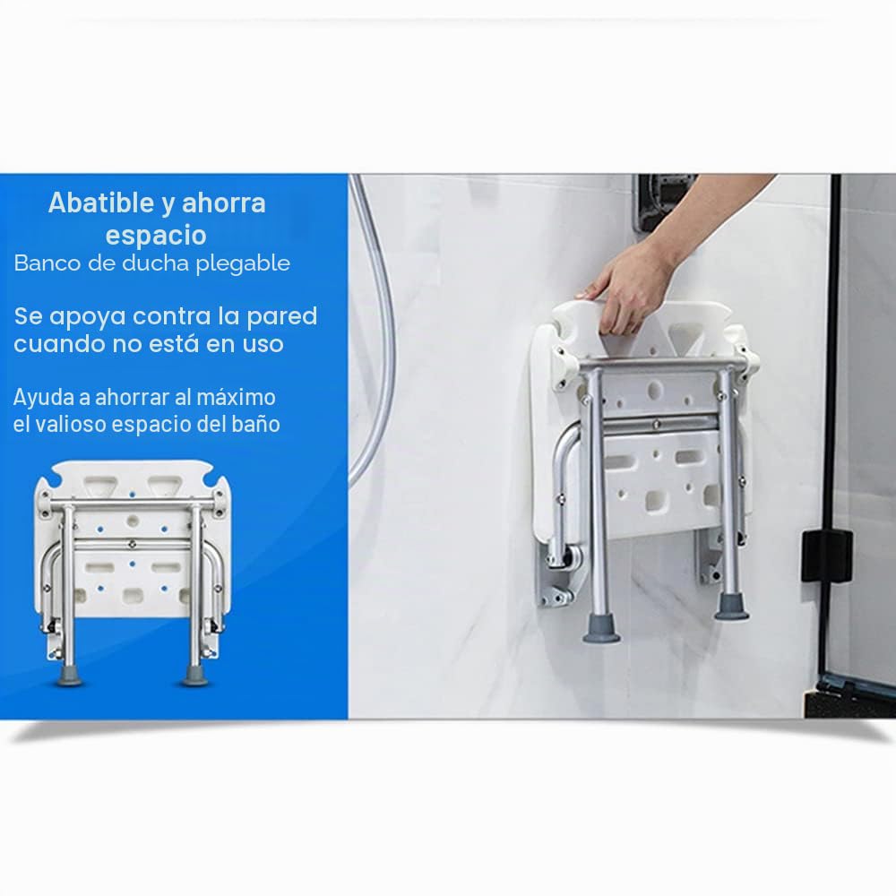 Silla de Ducha Plegable, KKnoon Taburete Baño Ducha con Pies Antideslizantes Orificios de Drenaje Ranura para Cabezal de Ducha para Personas Mayores Discapacitadas