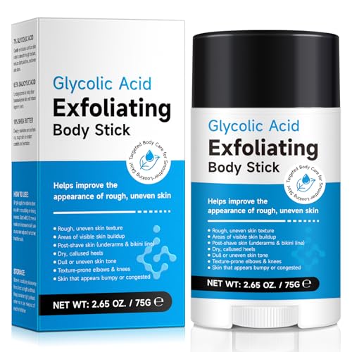Glycolic Acid Body Exfoliating Stick, Glykolsäure Peeling Körper Stick, mit 7% Glycolsäure & 0,5% Salicylsäure, mit Sheabutter für sanftes Körperpeeling bei trockener & rauer Haut – 75 g