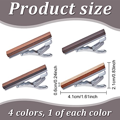 WEBEEDY 4 Pcs Wood Tie Clip for Men Natural Tie Bar Fashion Personalized Wooden Tie Slide for Regular Normal Size Ties Wedding Anniversary Business Gift2