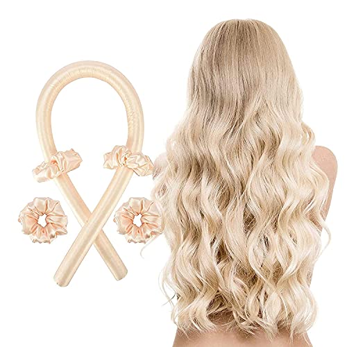 Kexle Women Heatless Hair Curlers For Long Hair, No Heat Silk Curls Headband, Soft Foam Hair Rollers, Curling Ribbon and Rods for Natural Hair, DIY Hair Styling Tools for Long Medium Hair (Rose)