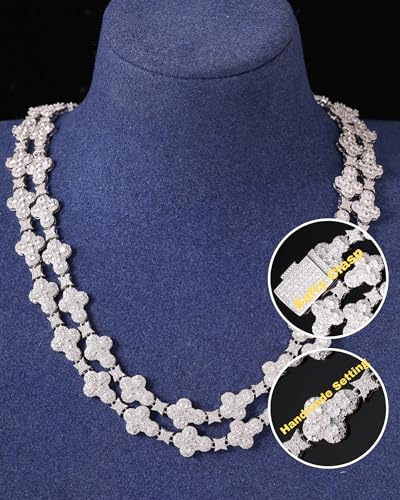 LuxeFlex Iced Out Cross Star Eye Elements Tennis Chain,White Gold Plated 5A Zircon Stones Handmade Cuban Necklace, exquisite Hip Hop Bling Luxury Jewelry Gift4