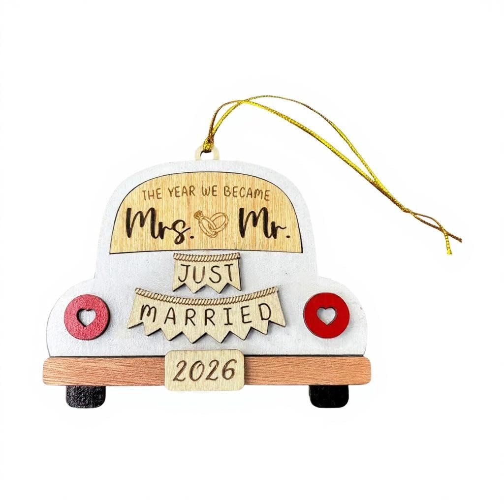 Wooden Wedding Car Ornament Couples Married Ornament Pendant Decoration Wedding 2026 Bride and Grooms Wooden Car