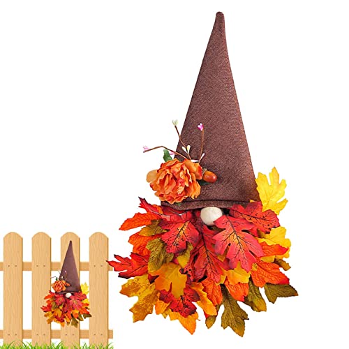 Corona de enanos de Acción de Gracias 50 cm para decoración de otoño con enanos, corona decorativa única para la puerta de la casa de campo para decoración de corona de Acción de Gracias