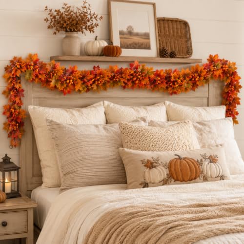 10ft Fall Maple Leaf Garland with Berries for Mantle Headboard Stairs