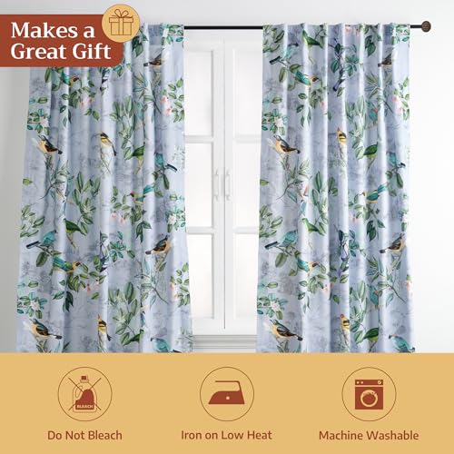 Image of Maison d' Hermine Curtains for Living Room 100% Cotton 84 inch Length One Panel Light Filtering Curtains for Bedroom Windows with Rod and Loop Pockets Drapes (Solstice Fair Blue, 50 inch W x 84 inch L)