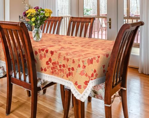 Agroha PVC Printed Dining Table Cover for 6 Seater (90x60 Inch)| Waterproof & Washable Plastic Table Cloth with Lace Border | Anti-Slip Table Cover for Kitchen, Dining & Home Décor