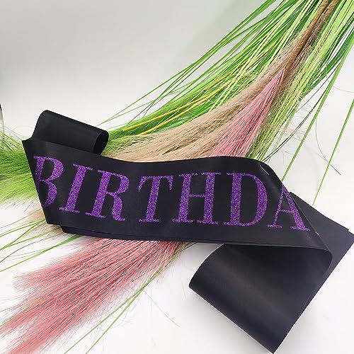 MGJSRNH Birthday Girl Sash for Women, Black Satin Purple Glitter by MGJSRNH - Used condition - Image 3
