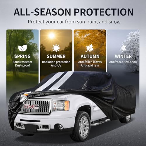 Image of GMC Sierra Truck Cover Custom Fit 2002-2026 Double /Extended /Crew Cab Short Bed(5.7'-6.6') With Door Zipper, 10 Layer Pickup Truck Cover Waterproof All Weather, Car Tarp for Wind Dust Sun etc Protecor.