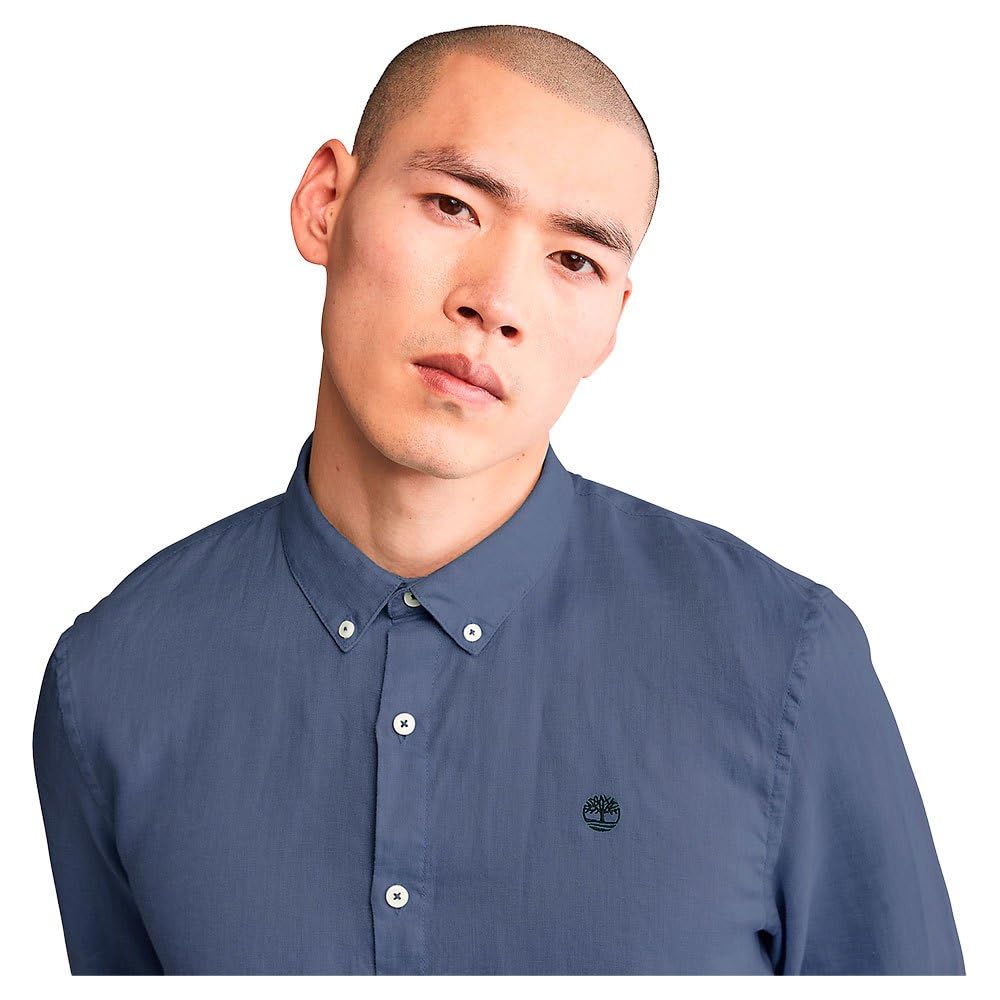 Timberland Camicia da Uomo Slim Fit in Lino Mill River Blu Taglia S Codice TB0A2DC3288