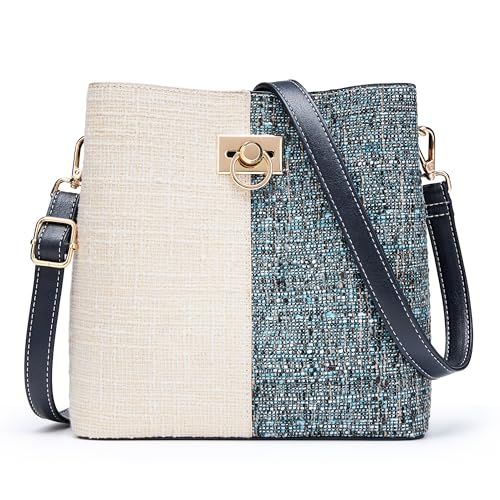 KALIDI Bolsa tiracolo feminina bolsa de ombro bolsa de couro PU bolsa balde bolsa transversal alça ajustável, vários bolsos, Azul