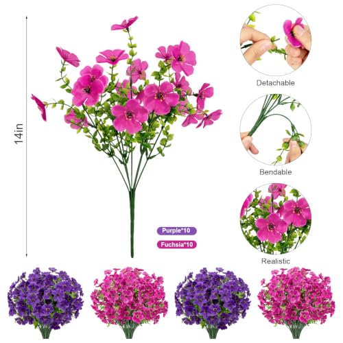 Image of Bassion 20 Bundles Artificial Violet Flowers for Outdoors, Purple Fuchsia