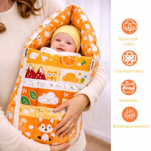 Image of Infantbond Designer Mattress with Net | Baby Sleeping Bag | Carry Bed (0-6 Months) (Orange Fox)