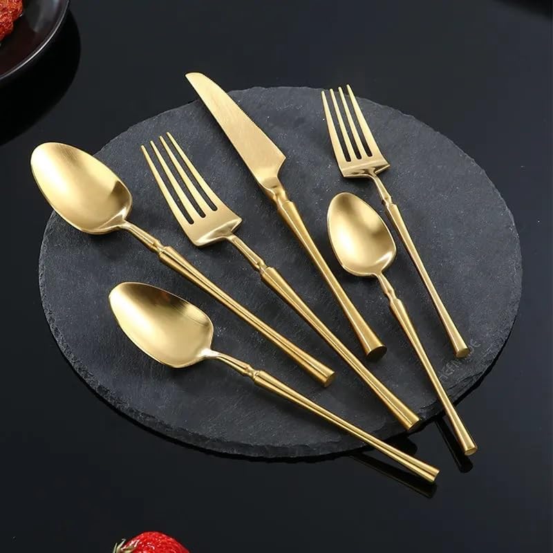 Image of aDai Mirror Finish 20-Piece Korean Vintage Style Flatware Set with Gift Box | Dishwasher Safe Stainless Steel Cutlery for Home, Restaurant & Gifting (Gold)