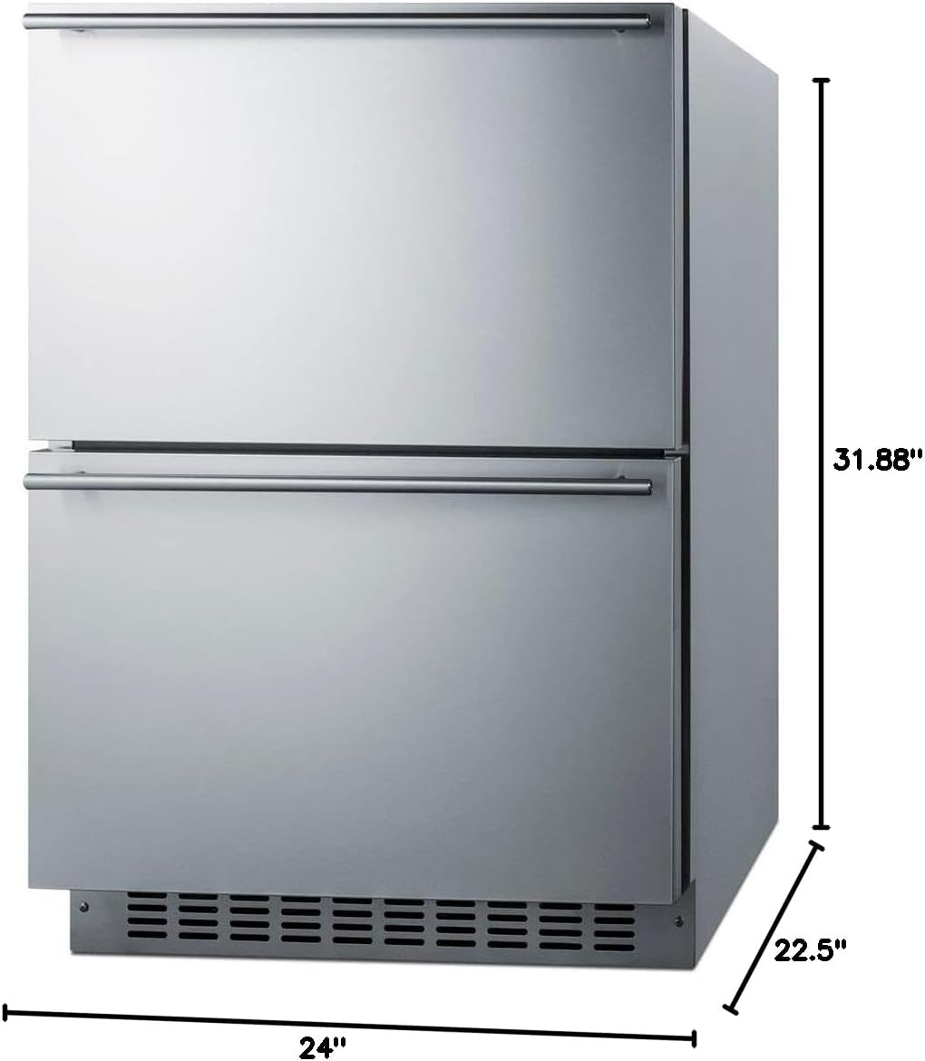 Summit 24” Two Drawer Refrigerator, 3.7 cu.ft. Capacity, ADA Compliant, Outdoor Stainless Steel, Panel Ready Capable*- ADRD241CSS (*Panels not include)