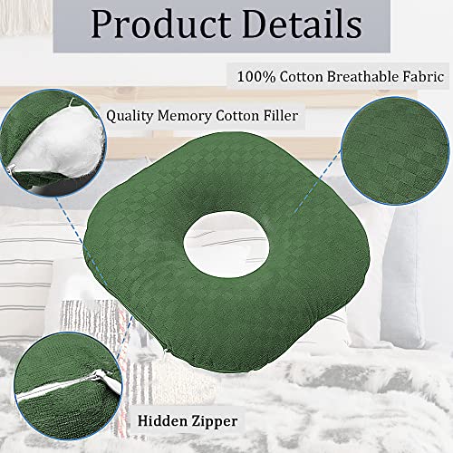 Image of Ear Piercing Pillow for Side Sleepers, Pillow with an Ear Hole for CNH and Ear Pain Ear Inflammation Pressure Sores, O-Shaped Side Sleeping Pillow, Ear Guard Pillow(Dark Green)