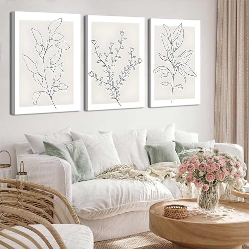 3Pcs Framed Neutral Botanical Wall Art Minimalist Abstract Botanical Line Canvas Posters Prints Modern Beige Boho Plant Paintings Wall Decor Pictures for Bedroom Living Room Home Decoration - Image 6