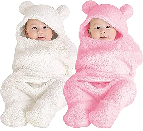 Image of BRANDONN Baby Blankets New Born Combo Pack of Wearable Swaddle Wrapper Security Blanket for Kids for 0-6 Month Babies (White, Pink, 70 cm x 70 cm)