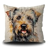 Ganshan Bi Cute Glen of Imaal Terrier Dog Throw Pillow Cover Colorful Painting Dog Puppy Art Decorative Pillow Case for Bed Couch Sofa Dog Lover Gift 20X20 Inch Linen Double Side, Style 4