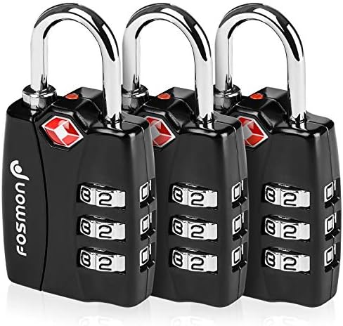 TSA Accepted Luggage Locks, Fosmon (3 Pack) Open Alert Indicator 3 Digit Combination Padlock Codes with Alloy Body for Travel Bag, Suit Case, Lockers, Gym, Bike Locks or Other