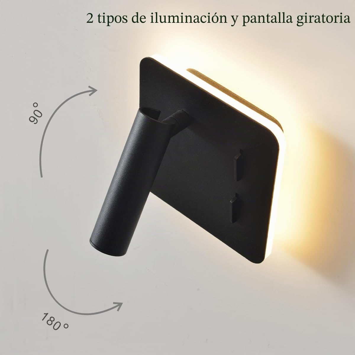 Lámpara de Pared de Lectura, 2 Unidades con Interruptor Negro, Lámpara de Pared Led Moderna Interior de 3W + 8W, Luz de Lectura Giratoria 180°, Sala de Estar, Lámpara de Noche, Luz de Cama 3000K.
