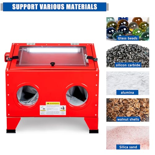 Image of 25 Gallon Sandblasting Cabinet | 40-80 PSI, Blasting Gun & 4 Nozzle, Heavy Duty Steel Bench Top, For Stain, Removal, Paint