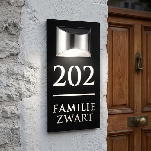 Plaque d'Adresse LED Solaire Personnalisée - Numéro de Maison Lumineux Extérieur avec Capteur Automatique - Design Moderne Étanche IP65 pour Maison, Rue et Hôtel