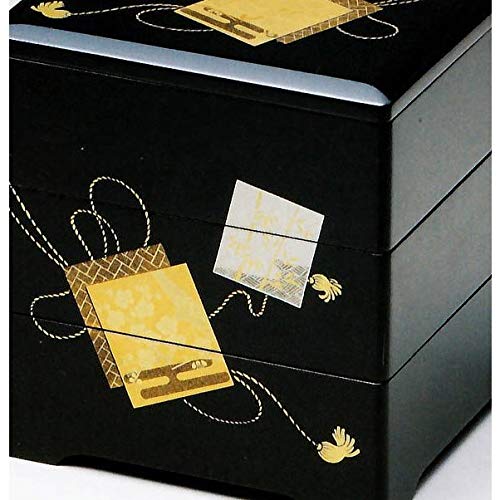 Amazon｜会津漆器 重箱・お重 黒 6.5 三段重 結び色紙 木材繊維(MDF)製