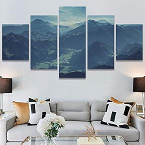 SIGNWIN 5 Panel Canvas Wall Art Blue Sunset...