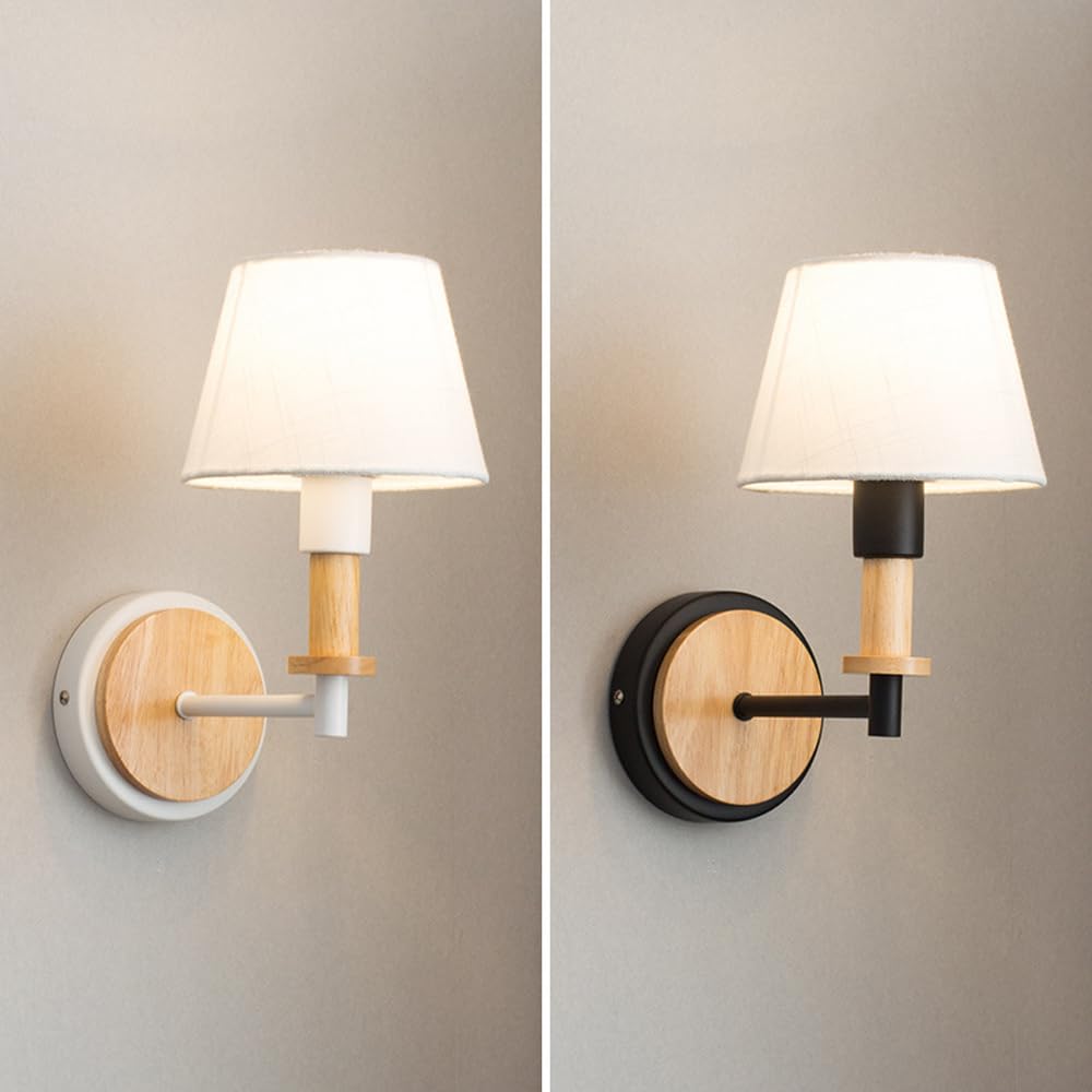 Lámpara de Pared nórdica de Madera, Aplique de Interior de Mediados de Siglo con Pantalla de Tela de Lino, lámpara de Lectura de mesita de Noche cilíndrica E14, luminaria decorativ
