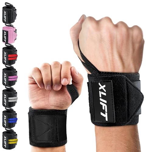 XLIFT 2 Muñequeras Gym - Muñequeras Crossfit - Accesorios Gym - Muñequera para Levantamiento de Pesas - Wrist Wraps - Muñequeras Deportivas para Hombres y Mujeres (Negro)