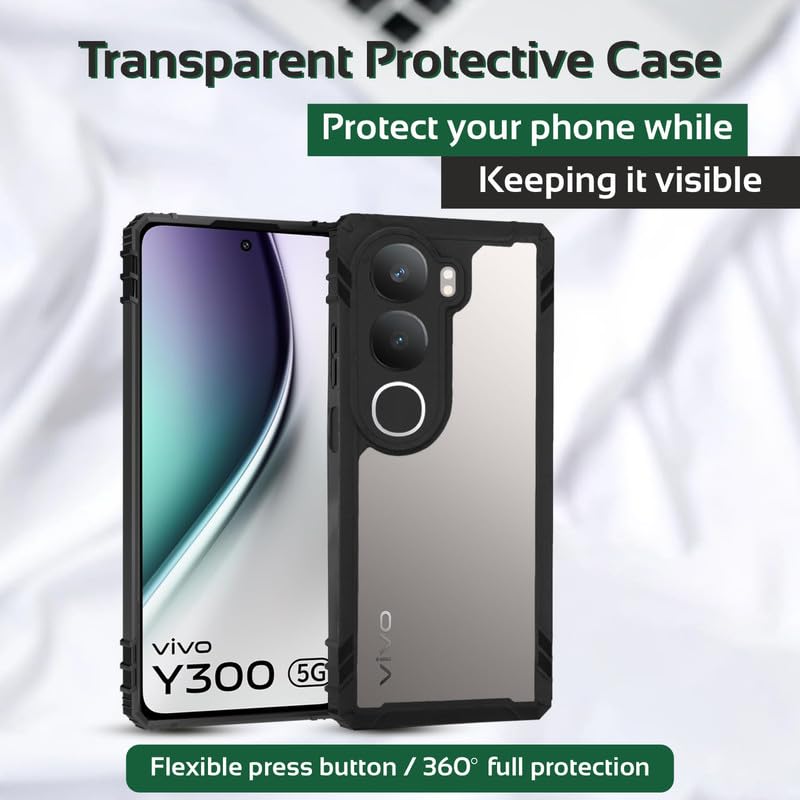 Image of AIBEX Crystal Clear Back Cover Case for Vivo Y300 5G | 360 Degree Protection | Shock Proof Design | Transparent Back Case for Vivo Y300 5G (PC & TPU,Bumper)