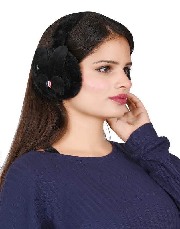 dressify Girl's Premium Bow Earmufuffs, Winter Windproof Girls Ear Warmer Plush Ear Muffs with Hairy Rabbit Ear - Black Color-picture-9