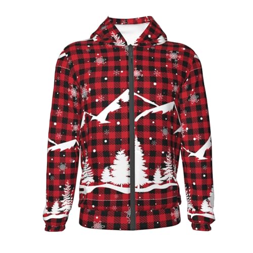 Christmas Tree Buffalo Plaid Kid Hoodies Boys Zip Up Sweatshirts Girls Pullover with Pocket2