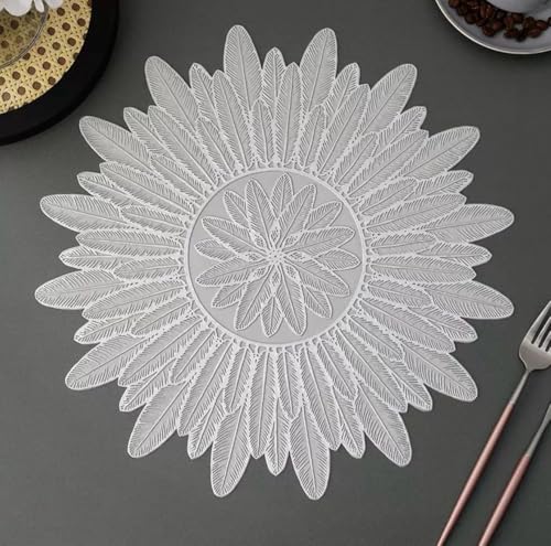Image of HomeCloud PVC Material Round Shape Table Mat, Dining Table Mat,Table Placemats, Round Mats,Best for Bed-Side Table /Center Table, Dining Table /Shelves (Sun Silver, Set of 1)