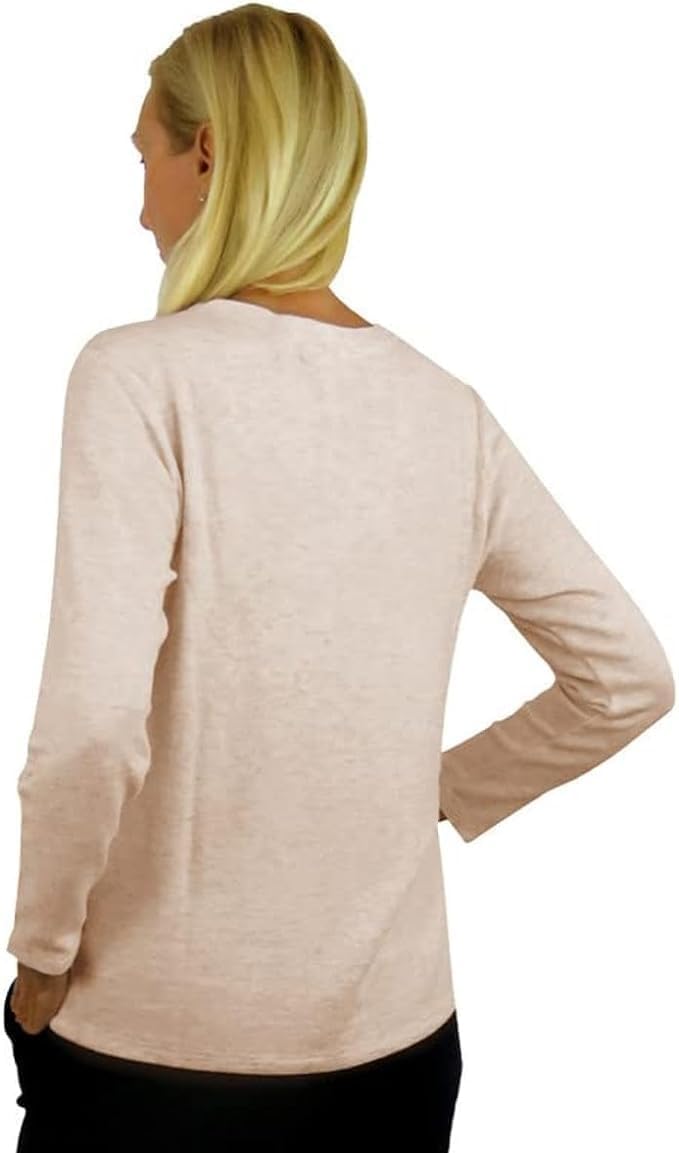 LA CERA Women's V-Neck Top, Comfor Collection Long Sleeve T Shirt, Taupe X-Large - Image 2