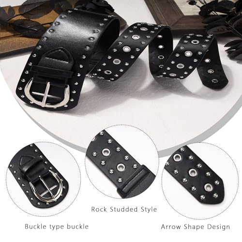 Manfnee Women's Fashion Leather Belt Studded Leather Belt Ladies Belts for Jeans Dress Punk Belt4