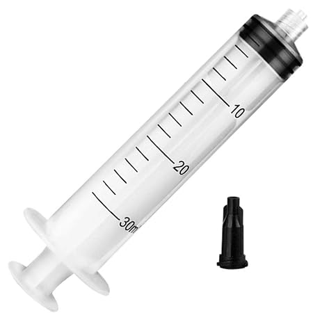 10 pack 30ml Syringes luer lock with Caps, Plastic Syringe for Scientific Labs and liquid Dispensing Metric Multiple Uses