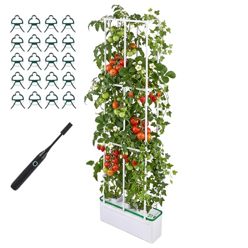 BAOSHISHAN Hydroponics Growing System, with Trellis 60' Height Adjust Indoor Gardening System, Pollinator&Vine Securing Clip, Hydroponic Tower for Tomato Pepper Cucumber Vines Plant