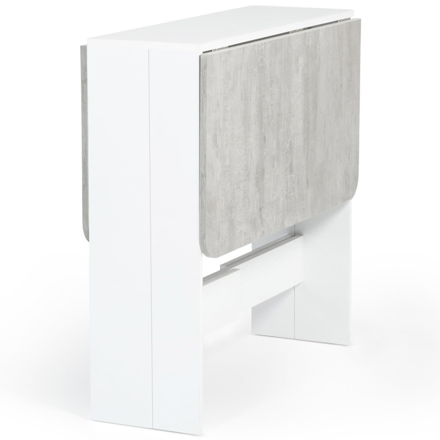 IDMarket – Mesa consola plegable EDI para 2-4 personas, color blanco, bandeja con efecto hormigón, 103 x 76 cm