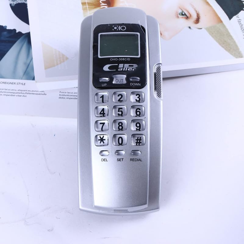 Image of Slim Landline Caller ID Phone for Home - Wall Mountable Wired Telephone with Built-in LCD Screen - Professional Desktop Corded Phone with Memory Function (1 Pcs) (Silver)